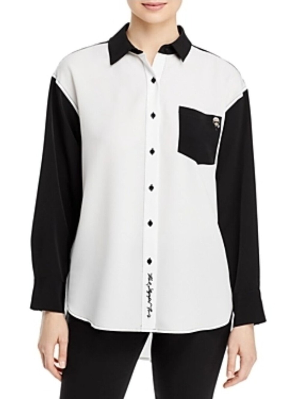 Karl Lagerfeld Paris Colorblock Button-Up Blouse XS